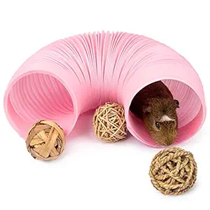 Niteangel Fun Tunnel with 3 Pack Play Balls for Guinea Pigs, Chinchillas, Rats and Dwarf Rabbits (Pink)