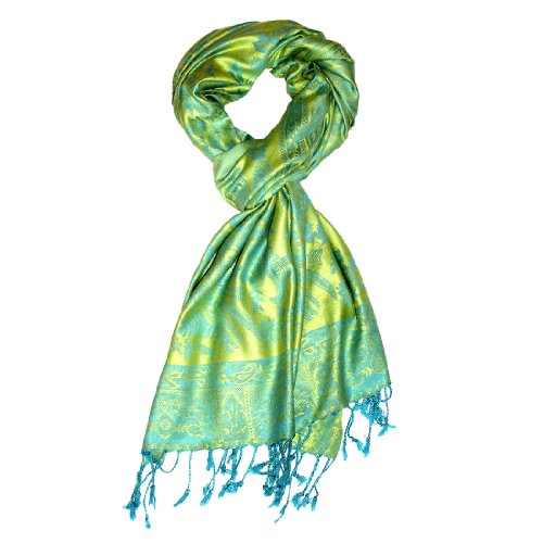 LORENZO CANA - Authentic Luxury Damask Scarf Brocade Pashmina Turquoise , 27 x 83 inches - 78065