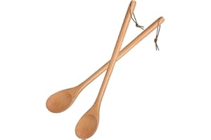 SWIRLCOLOR Cuillere en Bois de Cuisine, 2 pièces 33cm Long Manche Multi-usage Cuillère à Mélanger Ustensiles de Cuisine Cuillère