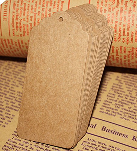 Cosanter 100 Stück Geschenk Anhänger Papieranhänger Tags Labels Rustikal Braun 94x45mm Rechteck zum Hochzeit Party Etikett Selbstgestalten Preisetiketten Preisschild Schilder Anhänger Kofferanhänger DIY Deko - 2