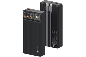 Portronics Luxcell Bind 20k 20000mAh Powerbank with 22.5W Fast Charging, in-Built Type C PD(Input & Output) /8 Pin Cable, LED Indicator, USB-A Mach Output, Compatible with Smartphones,Tablets(Black)