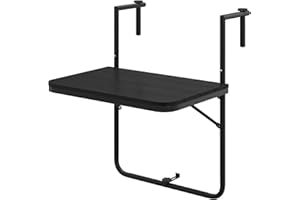 SFAREST Folding Hanging Table, Balcony Railing Side Table with 3-Level Adjustable Height, Portable Deck Table for Garden Porch Backyard (Black)