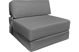 Sapphire Collection Z bed Cube Foldable Futon Mattress with Back Support, Waterproof Chair & Sleepover Bed for Indoor & Outdoor, Soft & Comfy Plain Futon Set (Grey, 165cmX58.5cmX14cm)