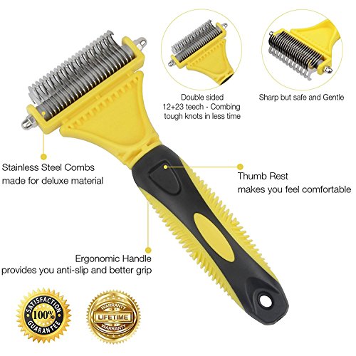 Pet-Dematting-Comb-with-Double-Sided-Dematting-Rake-By-Vaxuia-Remove-Loose-UndercoatMatted-Tangles-and-KnotsGreat-Pet-Dog-Cat-Grooming-Tool-for-Brushing-and-Deshedding
