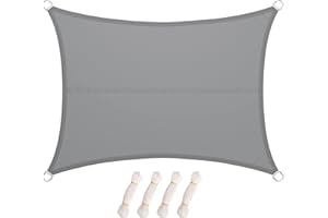 LARMNEE Sonnensegel, Rechteckig, 3 x 4 m,Wasserdicht, Sonnenschutz inkl Befestigungsseilen, PES, für Garten Balkon, UV-Schutz, Reißfestigkeit, Outdoor, Hellgrau ELG34SP02