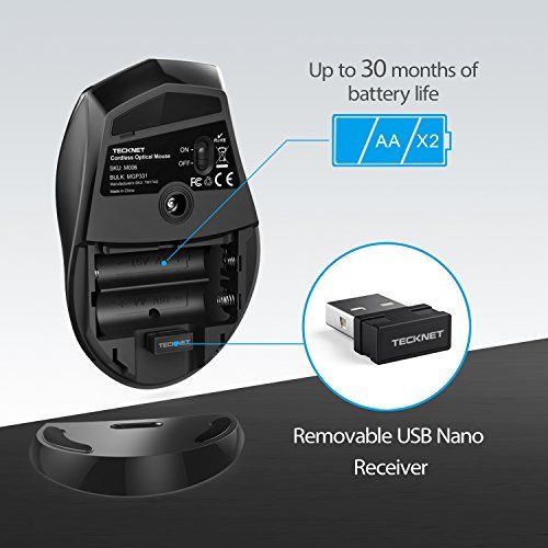 TeckNet Rat  n Inal  mbrico Classic 2 4G    ptico  6 Niveles dpi  4800 3200 2400 1600 1200 800 dpi  Wireless Mouse  6 Botones  30 Meses Duraci  n de Bater  a  Nano Receptor