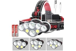 MACHSWON HugeAuto Torcia frontale a LED, Lampada frontale ricaricabile 350000LM impermeabile con 8 LED per corsa, pesca, campeggio, escursionismo, ciclismo, super luminoso, 8 modalità di illuminazione