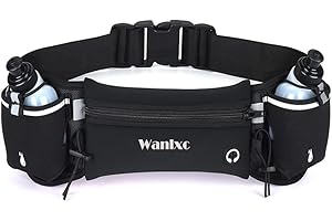 Running Belt with Water Bottles(2 X 175ml/6oz),Wanlxc Hydration Belt Fanny Waist Pack Bag Waterproof Adjustable Sports Waist Pouch for Running Cycling Fitness Training Hiking Exercise (Black)