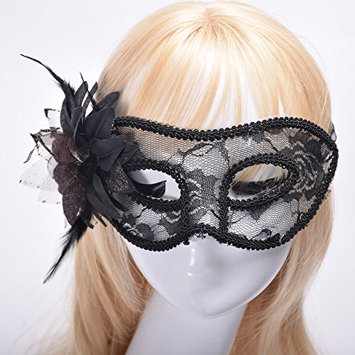 Dusenly Máscara de Encaje Sexy para Mujer, máscara Veneciana, Disfraz Veneciano, máscaras de Disfraces, Carnaval, Fiesta de Halloween, Baile de Gala, máscara de Disfraces (Negro)