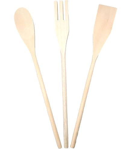 Set 3 Cucchiai in Legno di Faggio 25-30-35 cm Utensili Cucina