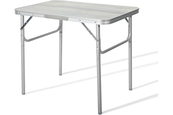 Homecall Table de camping pliable en aluminium, avec partie supérieure en panneau MDF