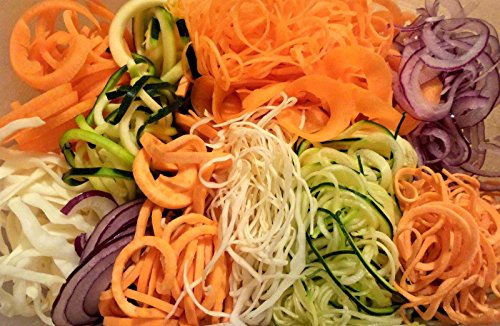 Spiralina – Gemüsespirale – 4 Einstellungen Spaghetti / Julienne and Spiralschneider für Gemüse für Bratpfannen, Salate oder Nudelgerichte + Handschutz + Rezeptbuch und manuelle - 9
