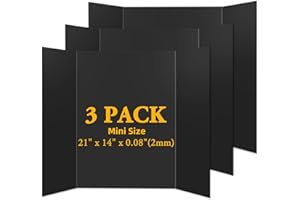 AKONEGE 3 Pack Black Tri Fold Poster Board, 536 x 356mm Small Presentation Boards Folable Display Boards, Lightweight Corrugated Boards for School Table Top Projects and Business Exhibitions