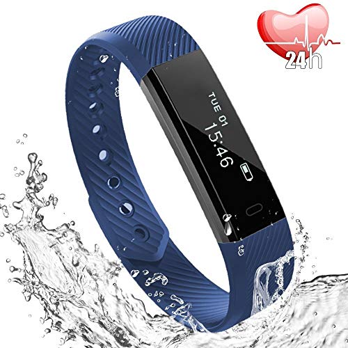 Montre Connectée,Fitness Tracker d'Activité Cardiofrequencemetre Etanche IP67 Montre Sport Cardio Bracelet Connecté Smartband Podometre pour Femme Homme Enfant,Podomètre,Calories,Sommeil-Bleu