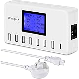 Orangeck USB Charger, 60W 8-Port Desktop Charging Station, Multi-Port USB Charger with LCD Digital Display, USB Wall Charger 