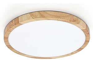 LVL LED Ceiling Light, 24W Wood Grain Flat Round Nordic Flush Ceiling Light for Bedroom Living Room Kitchen Bathroom Lights (24W)