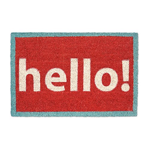 Relaxdays Fußmatte Kokos Spruch HELLO! 40 x 60 rot-graue Kokosmatte mit rutschfester PVC Unterlage Fußabtreter aus Kokosfaser als Schmutzfangmatte und Sauberlaufmatte Kokos & Gummi Türvorleger, rot