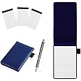 WACH AUF 5 Pcs Mini Pocket Notepad Set, PU Leather Small Notebook Pen Holder with 50 Lined Sheets, Pocket Notebook with Pen, Mini Notebook with 3 Pcs 30 Pages Notepad Memo Book Refills (Blue)
