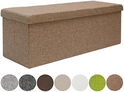 DuneDesign folding Ottoman 110x38x38cm XXL incl 2 partitions 120L rectangular Storage Bench upholstered lid seat 3 container to store Light Brown