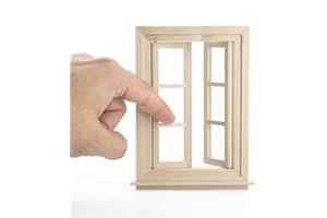 Odoria Dollhouse Lattice Window Miniature: 1/12 Scale Frame Panel Windows Openable for Diorama - Mini Victorian Vintage Furniture Wood Model - Tiny Building Components Craft DIY Unpainted