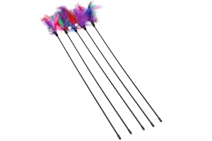 SITRDA 5pcs Feather Toys Cat Wand Interactive Stick Toy Wire Chaser Wand for Cat Kitten Pet (63cm)