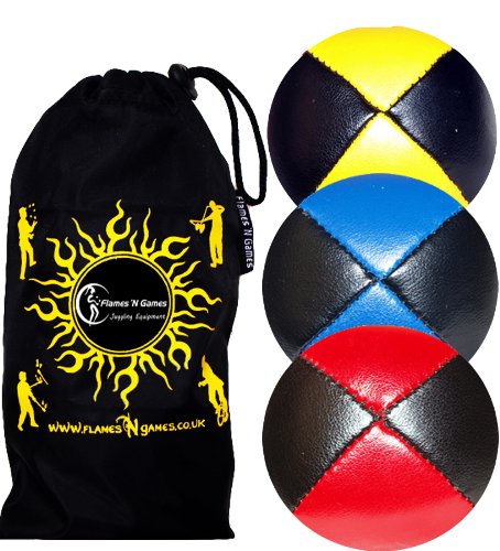 Jonglierbälle 3er Set - Profi Beanbag Bälle aus Glattleder (Leather)+Tasche. Set Ideal Für Anfänger Wie Auch Für Profis. (Schwarz mit Gelb/Blau/Rot) Jonglierbälle 3er Set - Profi Beanbag Bälle aus Glattleder (Leather)+Tasche. Set Ideal Für Anfänger Wie Auch Für Profis. (Schwarz mit Gelb/Blau/Rot)
