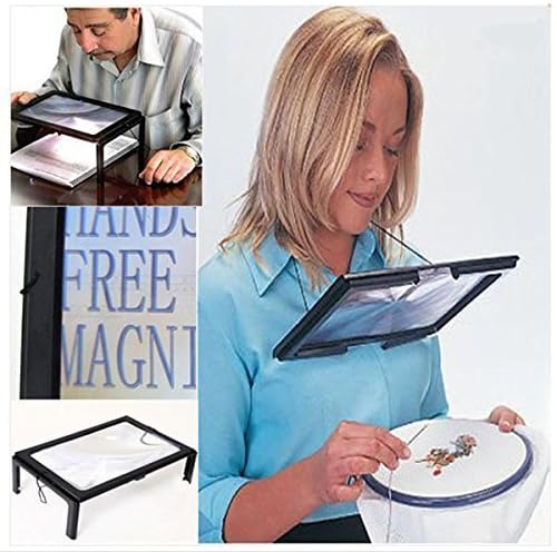 LANQINYU Large A4 Full Page Hands Free LED Powerful 3X Magnifier Magnifying Glass Lens For Reading With Neck Cord