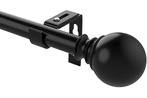 WIDYANA Curtain Poles for Eyelet Curtains Black, Curtain Rod 66-103cm with Brackets Fittings Set, Window Curtain Rod with Adjustable Brackets and Round Finial for Bedroom, Living Room