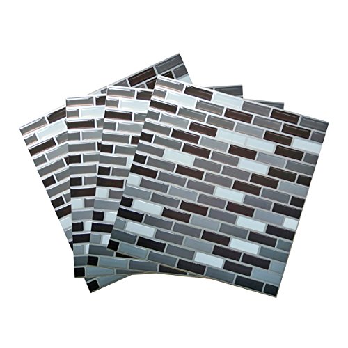 Wootile 4er Set Mosaik 3D Fliesenaufkleber selbstklebend 23 x 23 cm Küche Bad Wandaufkleber Fliesendekor Folie