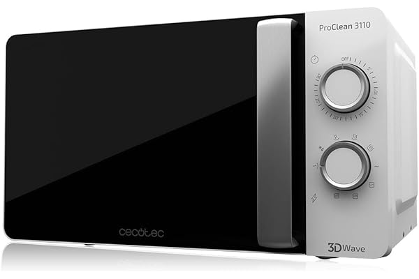 Cecotec Microondas con Grill ProClean 3110. 700 W, Grill 800 W, 20 L de capacidad, Tecnología 3DWave, Modo Descongelación, 6 Niveles de Potencia, Temporizador 30 mins, Blanco