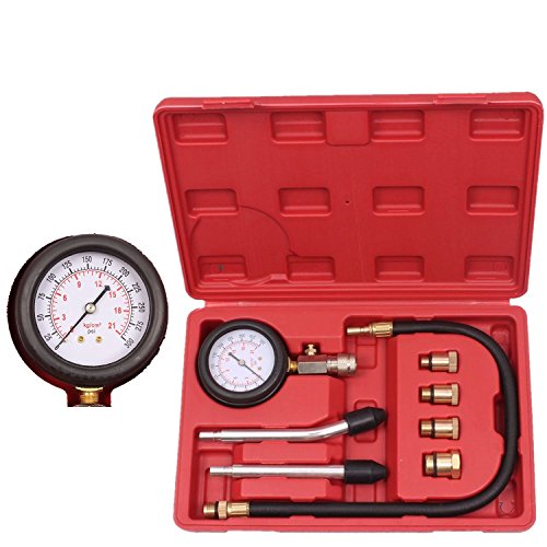 Silverline Coffret Compressiomètre 5 Pièces Moteur Essence – Test Compression Cylindres 14/18 Mm – Jusqu'à 20 Bars