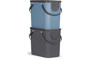 Rotho Albula Set of 2 Waste Separation System 25 L For the Kitchen, Plastic (PP) BPA-free, Anthracite/Blue, 2 x 25 L (40,0 x 23,5 x 34,0 cm)