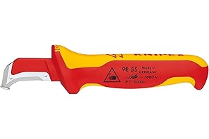 KNIPEX Abmantelungsmesser mit Gleitschuh in Blister isoliert mit Mehrkomponenten-Hüllen, VDE-geprüft 180 mm, 98 55 SB