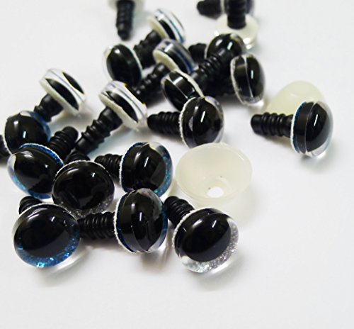 10 Paar Sicherheitsaugen glitzer 12 mm, blau und silber glitzer, Teddyaugen glitzer, Teddyzubehör - 6