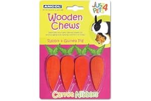 Ancol Just 4 Pets Carrot Nibbles Chew Toy Multi Coloured Safe Non Toxic Wood Treats for Rabbits Guinea Pigs and Small Pets - 4 Count