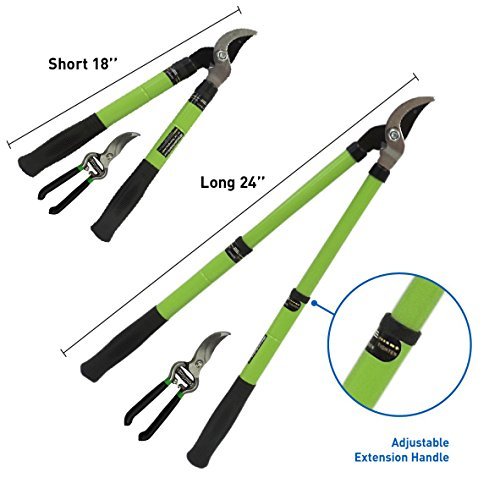 18" - 24" Telescoping Lopper with Hand Pruner Set - Single Pivot Bypass Tree Lopper with Extendable