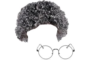 GrassVillage GREY CURLY GRANNY WIG + GLASSES SET FOR BOOK WEEK FANCY DRESS PARTY