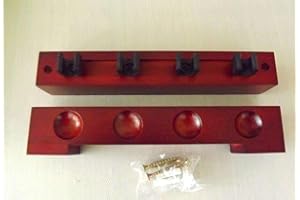 CUEBALL16 2 PIECE MAHOGANY POOL, SNOOKER, RACK WALL HOLDER with clips - HOLDS 4 CUES
