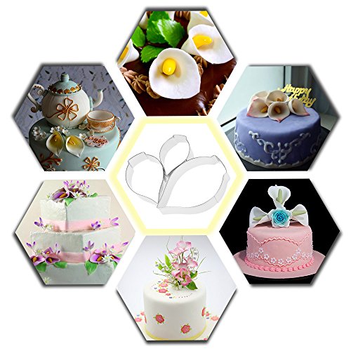 Anself 3er Set Fondant Plätzchenformen Set Blütenblatt Ausstecher aus Edelstahl Dendrobium / Kalla / Winde / Feder Optinal - 5