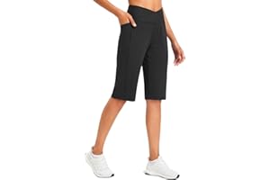 baleaf Damen Bermuda Shorts Capri Yogahose mit Taschen Weite Bein Straighthose Hohe Taille Loose Lounge Activewear Hosen Casual Sommer