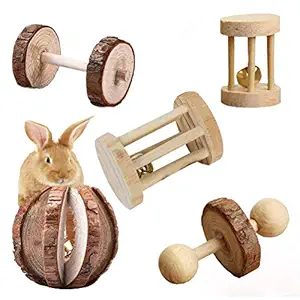 Vankcp 5 Pcs Hamster Chew Toys, Natural Wooden Chew Toys Pets Teeth Care Molar Ball for Small Animals Cat Rabbits Rat Guinea Pig (5P)