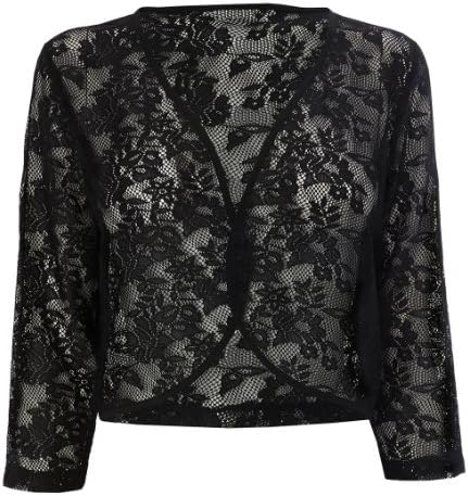 WOMENS BLACK 3/4 SLEEVE LACE SHRUG CARDIGAN BOLERO TOP PLUS SIZES 16 18 20 22