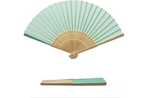 OLILLY - 50 abanicos de calidad de tela verde y bambú (50 abanicos)