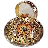 shopremp Stainless Steel Handcrafted Meenakari Work Pooja Thali (Standard)