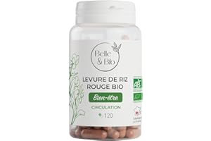 BELLE & BIO MONACOLINE K & CHOLESTÉROL - Levure de Riz Rouge Bio certifiée Ecocert - 120 gélules - Cure 1 mois - Complément Alimentaire BELLE&BIO - Fabriqué en France