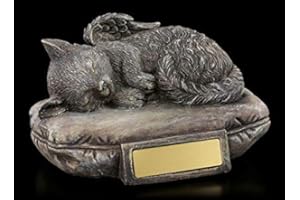 Figuren Shop GmbH Tier-Urne - Katzen-Engel mit Gravurplatte in Steinoptik | Gedenk-Urne, handbemalt