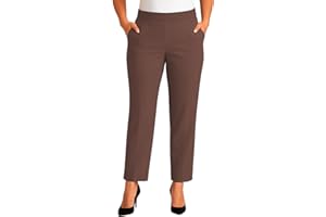 MAARAE Women’s Pull-On Trousers | Short & Long Leg Lengths 25” & 27” | Half Elastic Waist | 100% Polyester | Smart Work Pants for Office, Business & Everyday Wear