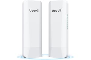 UeeVii Drahtlose Brücke, Punkt zu Punkt 5.8 G Außenbrücke mit 14 dBi Richtantenne, 3 km lange Reichweite, Arbeitsabstand, 2 RJ45-Anschlüsse für erweitertes Internet zum nächsten Gebäude, 2 Stück