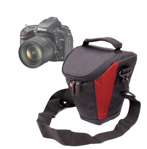 DURAGADGET Housse   tui de protection noir   rouge r  sistant    l eau pour appareils photos SLR Nikon F6  D5300 et CoolPix L830   P7800 - bandouli  re r  glable