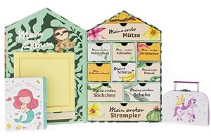 HAUSLEBEN Baby Erinnerungsbox Schatztruhe Erinnerungen mit 10 Fächern,Erinnerungen Meilenstein Box – Erinnerungsbox für Geburt und Taufe – Süße Baby, Windeltorten (Lila-Tasche, Einheitsgröße, 1, stück)